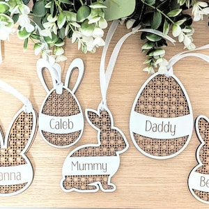 Personalisierte Ostergeschenkanhänger - Holzetiketten, Ostergeschenk für Kinder, Ostereiersuche, Partygeschenk, Namensschild, Hase, Ostergeschenk für Babys