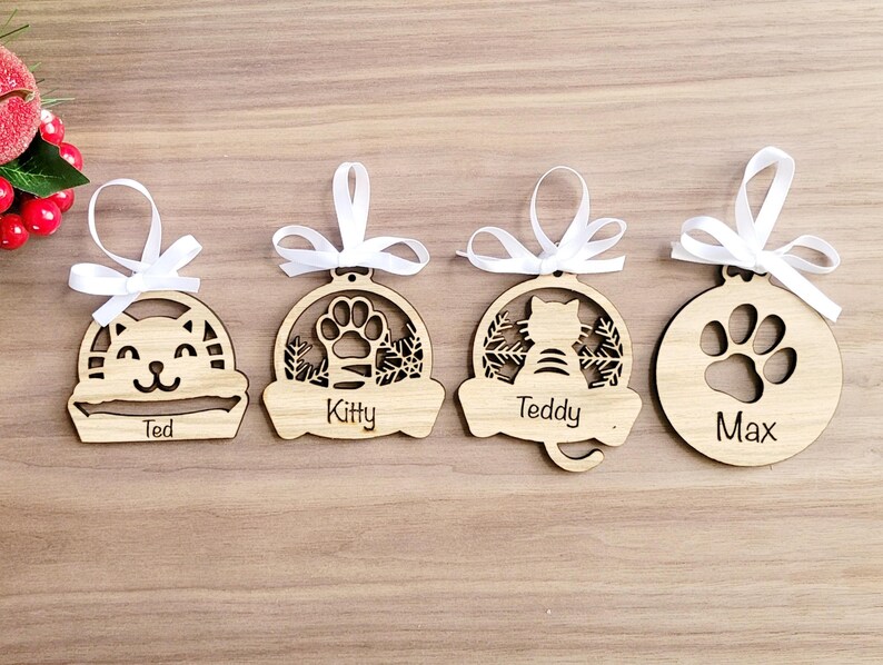 Personalised Cat Tree Decoration, Name Cat Bauble, Cat Memorial, Mothers Day Gift for cat Mum, Cats First Christmas Xmas Decor for Cat Lover image 8