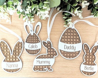 Personalised Easter Gift Tags, Wooden Label, Childrens Easter Gifts, Easter Egg Hunt, Party Favour, Name Places, Bunny Tag, Baby Easter Gift