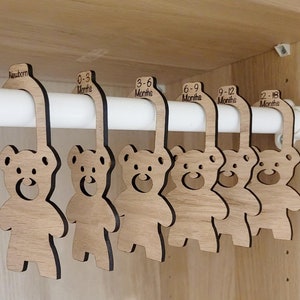 Personalised Baby Hangers, Bear Shape Wardrobe Dividers, Wooden Clothes Hangers for Nursery, Bear Gift for New Baby Boy, Newborn Gift Idea