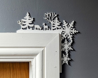 Décoration de cerf dans les bois, Coin de porte, Décoration de Noël blanche pour la maison, Décoration d'intérieur, Petits cadeaux de Noël pour femme, Noël