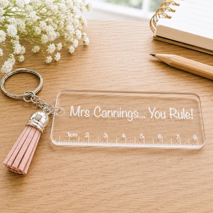 Personalised Teacher Ruler Keyring, Thank You Teacher Gift, Teaching Assistant Gift, End of Term Present, Teacher Name Keyring, TA Gift Idea