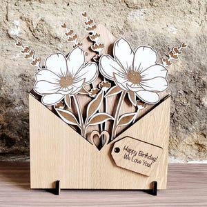 Envelop bloembak cadeau voor haar – gepersonaliseerd houten boeket, botanische inrichting, oma cadeau van kleindochter, cadeau-idee verjaardag voor moeder