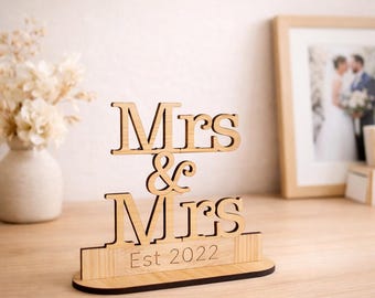 Mrs and Mrs Sign, Bride and Bride Gifts, Personalised Wedding Gift for Gay Couple, Same Sex Marriage Gift, Lesbian Anniversary Gift for Wife