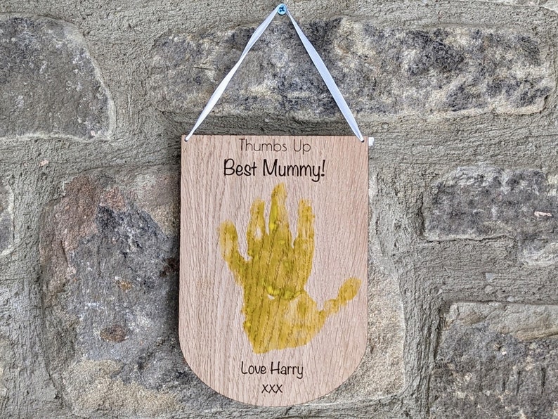 Personalised Handprint Plaque, Hand Print Mothers Day Gift, Kids Hand Print Idea, Mummy Birthday Gift for Wife, Unique Mum Gift From Son image 2