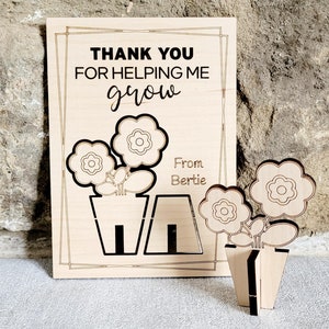 Obrigado por me ajudar a crescer, presente, cartão de madeira pop-out, presente personalizado de agradecimento ao professor, presente personalizado de fim de período, presente de creche