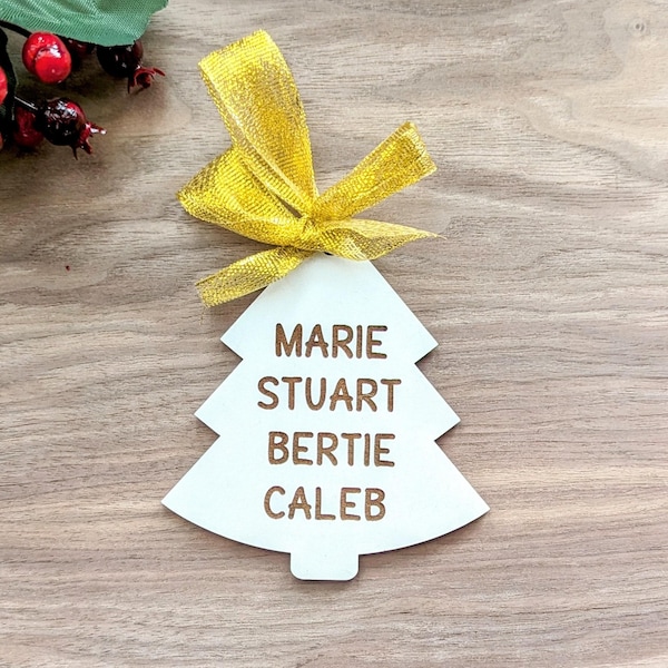 Personalised Wooden Christmas Decoration, Engraved Christmas Bauble, First family Christmas Ornament, Xmas Tree Ornament, Name Gift Idea