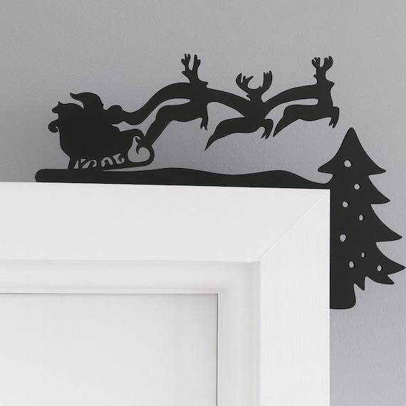 Santa Sleigh and Reindeer Decoration, Black Christmas Ornaments Door Décor, Xmas Shelf Gift Idea, Festive Family Christmas Decorations