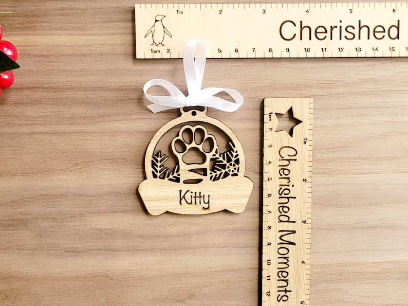 Personalised Cat Tree Decoration, Name Cat Bauble, Cat Memorial, Mothers Day Gift for cat Mum, Cats First Christmas Xmas Decor for Cat Lover Snowflake