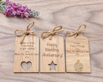 Personalised Gift Tag, Custom Birthday Present Label For Her, Wooden Anniversary Gift For Him, Wedding Gift For Couple, Handmade Gift Gran