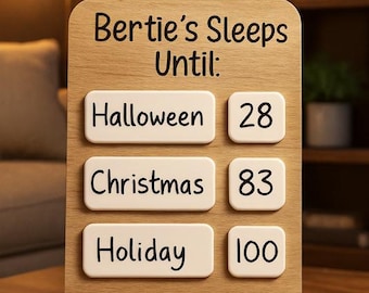 "Personalisierte Tage bis zum Countdown-Board, freistehendes Eichen- & Acrylschild ""Dry Wipe"" Geschenk."