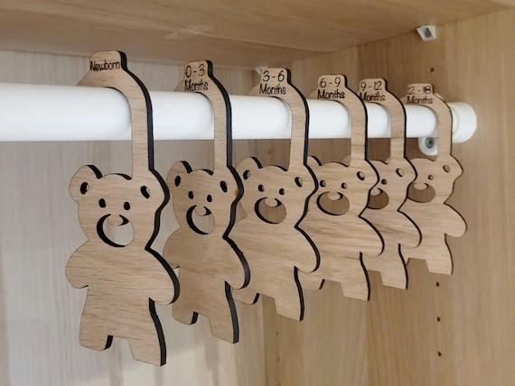 Personalised Baby Hangers, Bear Shape Wardrobe Dividers, Wooden