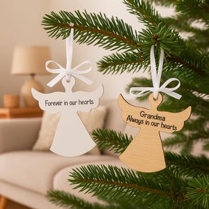 Personalised Hanging Angel Ornament, Custom Christmas Decoration, Xmas Bauble, Angel Memorial Keepsake for Dad, Angel Gift Idea For Her