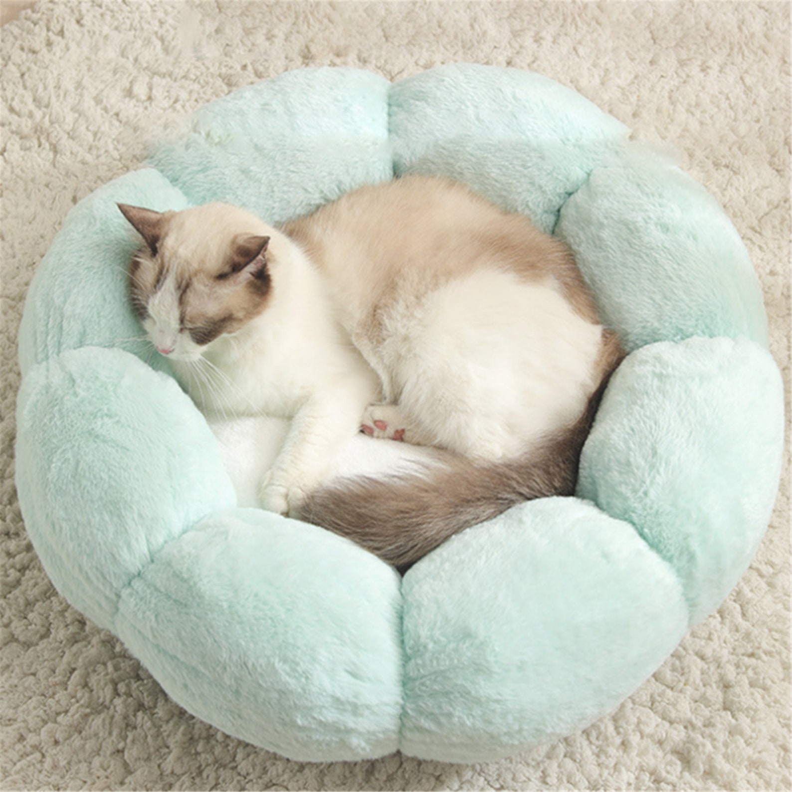 Soft Round Flower Pet Cat Bed Cushion Mats Kennel Winter Warm Etsy