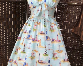 SALE .. Nautical print dress 10UK, Vintage Style,Pin-up 40s/50s