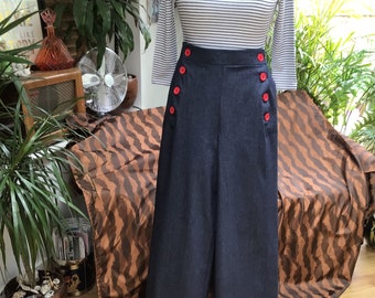 Vintage style Yacht pants , wide leg denim swing, 1930s/40s Button front , Pin up/Rockabilly