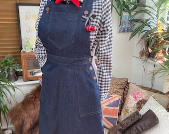 Vintage style Denim overall skirt, Dungaree dress,Apron ,Bib and Brace skirt, western jean jumper