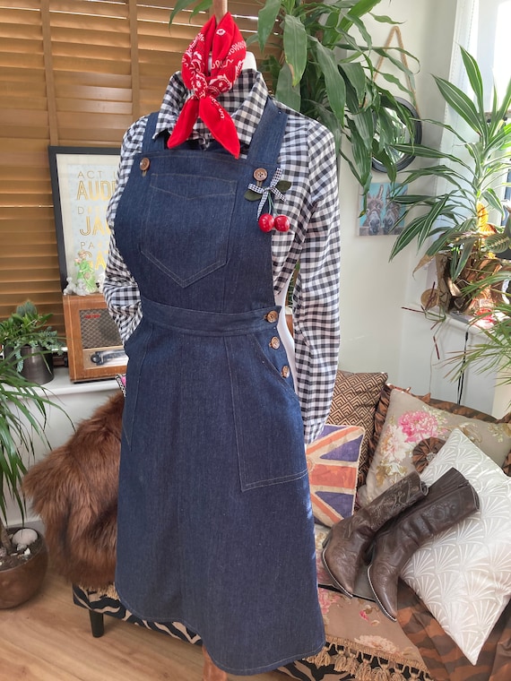 Vintage Style Denim Overall Skirt, Dungaree Dress,apron ,bib and