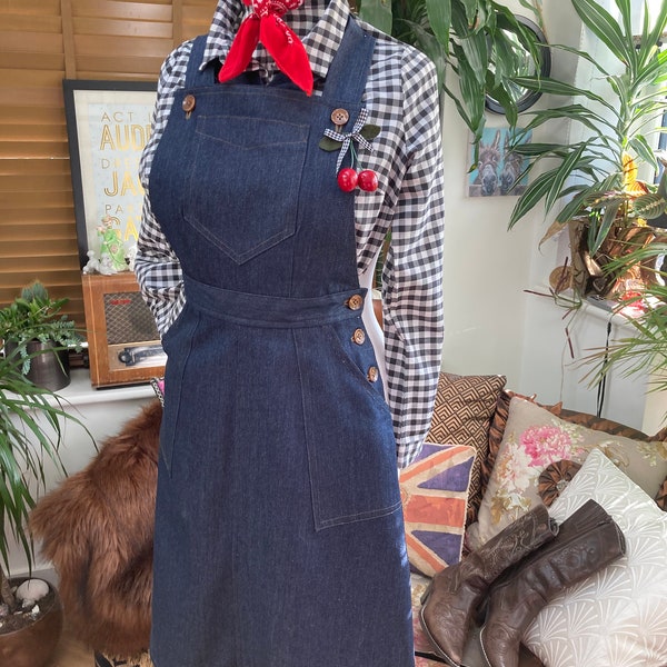 Jupe salopette en denim de style vintage, robe salopette, tablier, jupe à bretelles, pull en jean western