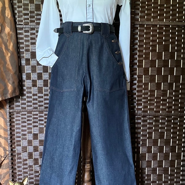 Western Jeans, 40s/50s Denim High Rise Pants/Trousers,Reproduction vintage Jeans, cowboy/workwear