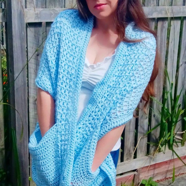 Crochet Pocket Shawl Pattern, Crochet Pocket Wrap Pattern, Crochet Pocket Scarf, Easy Crochet Shawl Pattern