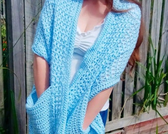 Crochet Pocket Shawl Pattern, Crochet Pocket Wrap Pattern, Crochet Pocket Scarf, Easy Crochet Shawl Pattern (PDF Download/Full Tutorial)