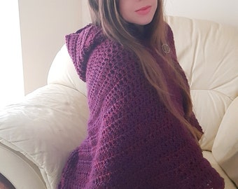 Patrón de chal con capucha a crochet: Tutorial de capa/chal a crochet para principiantes (Patrón en PDF)