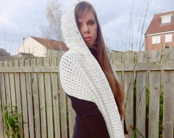 Crochet Pocket Scarf with Hood Pattern: Easy Beginner Shawl With A Hood Tutorial (PDF Download)