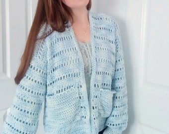 Crochet Easy Spring Summer Cardigan With Pockets PATTERN, Crochet Pocket Cardigan For Beginners, Inclusive sizes S, M, L, XL, XXL, xxxl