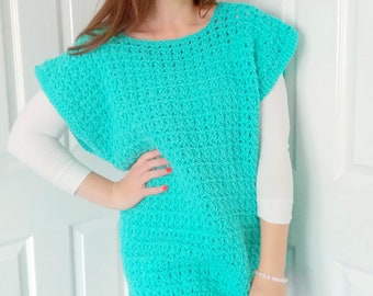 Crochet Aquamarine Poncho Pattern: Easy Beginner Tutorial (PDF)