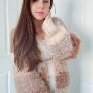 Crochet Easy Cozy Cardigan PATTERN only, Crochet The Coconut Cream Cardigan Pattern, Crochet Fluffy Fuzzy Cover Up/Shrug Tutorial