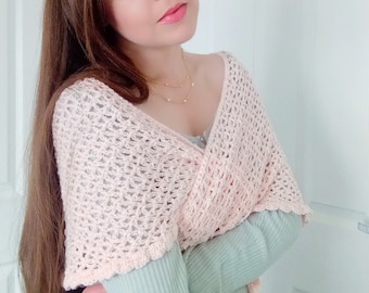 Crochet Romantic Mesh Shawl PATTERN, Crochet Easy Feminine Open Work Lace Wrap Tutorial, Crochet Arched Mesh Shawl Pattern