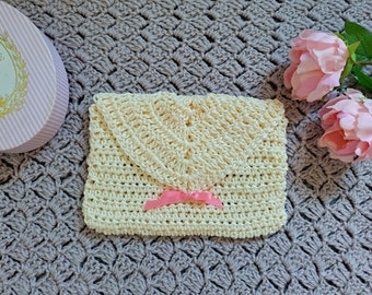 Crochet Easy Purse PATTERN, Crochet Delicate Purse With Bow Tutorial For Beginners, Crochet Beginner Envelope Purse Pattern