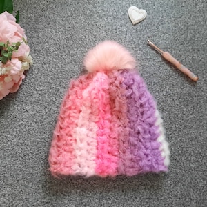 Crochet Beanie Pattern, Crochet Easy Fluffy Hat with Pompom, crochet pattern ONLY, Easy Crochet Pattern