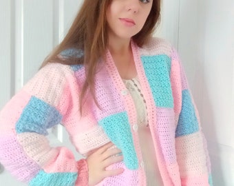 Schema per cardigan patchwork all'uncinetto color pastello: maglione facile per principianti (schema PDF)