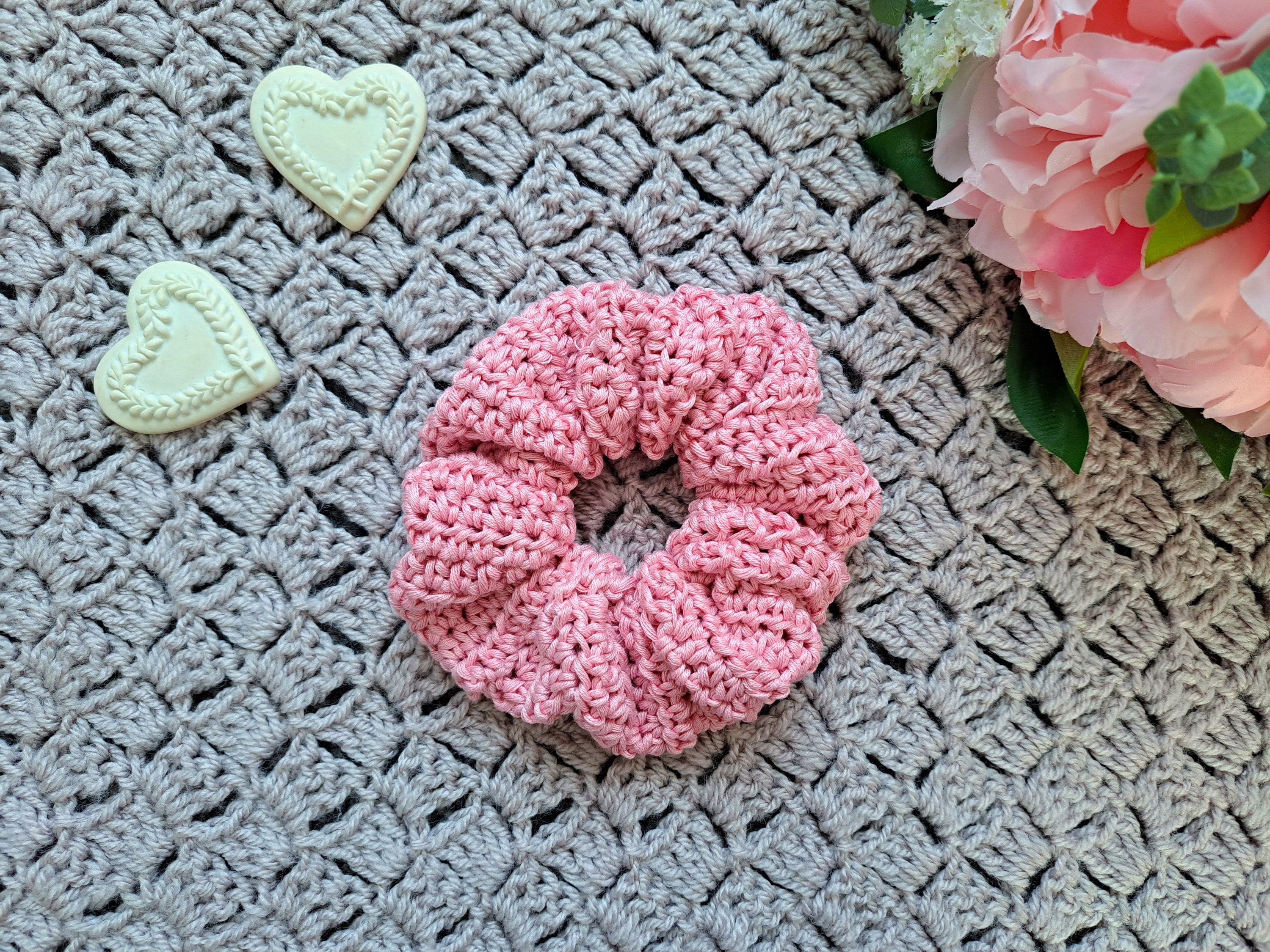 Crochet Easy & Feminine Cotton Scrunchie Pattern ONLY, How To Crochet A Scrunchie Beginner Tutorial, Easy Crochet Hair Tie Pattern