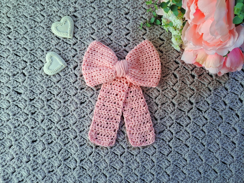 Crochet Delicate Rose Hair Bow Slide PATTERN, How To Crochet Hair Bow Barrette DIY For Beginners Tutorial, How To Crochet Hair Slide image 2