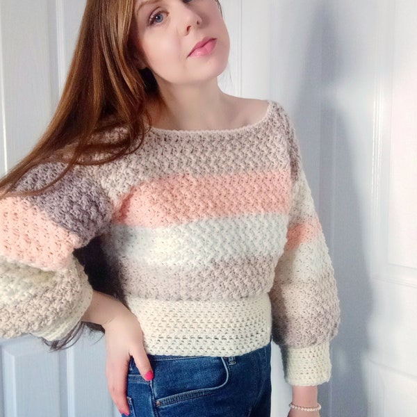 Crochet Cropped Sweater PATTERN, Crochet The Solange Sweater Tutorial For Beginners, Sizes S, M, L, XL, XXL, xxxl, Cropped Jumper Tutorial