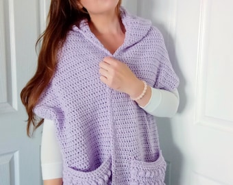Crochet Hooded Pocket Shawl Pattern: Easy Beginner Pocket Scarf With Hood Tutorial For Beginners (PDF Pattern)