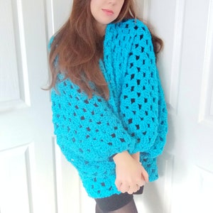 Crochet Sapphire Hexagon Cardigan PATTERN: Granny Square Shrug (Sizes S-XXXL) (PDF Pattern)