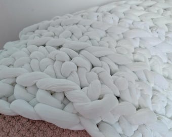 Hand Knit Blanket PATTERN, Hand Crochet Blanket Tutorial For Beginners, Easy Finger Crochet Blanket Pattern