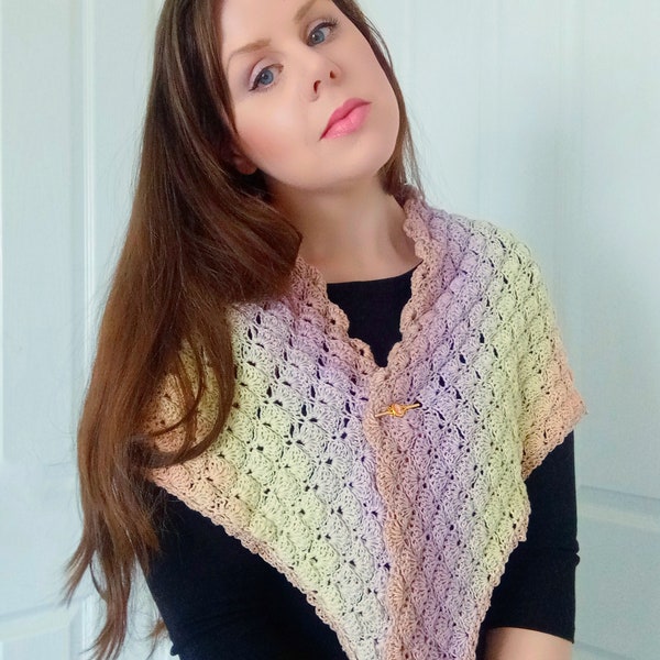 Crochet The Summer Sunset Shawlette PATTERN, Crochet Easy Shawl Tutorial, Crochet Light Wrap For Beginners, Easy Crochet Triangle Scarf