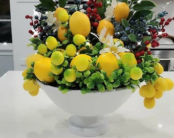 Lemon arrangement, lemon centerpiece, lemon kitchen decor, lemon home decor