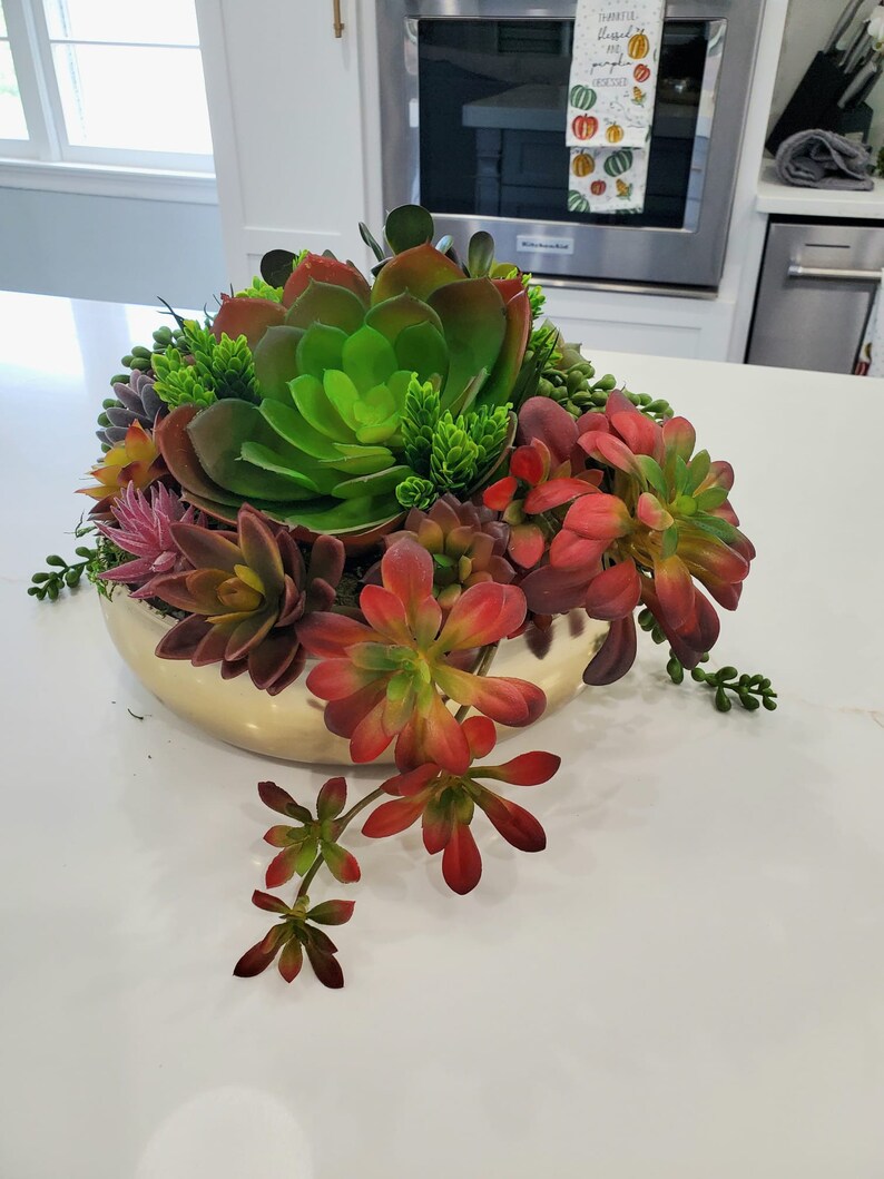 Artificial Succulent Centerpiece Faux Greenery Arrangement Etsy