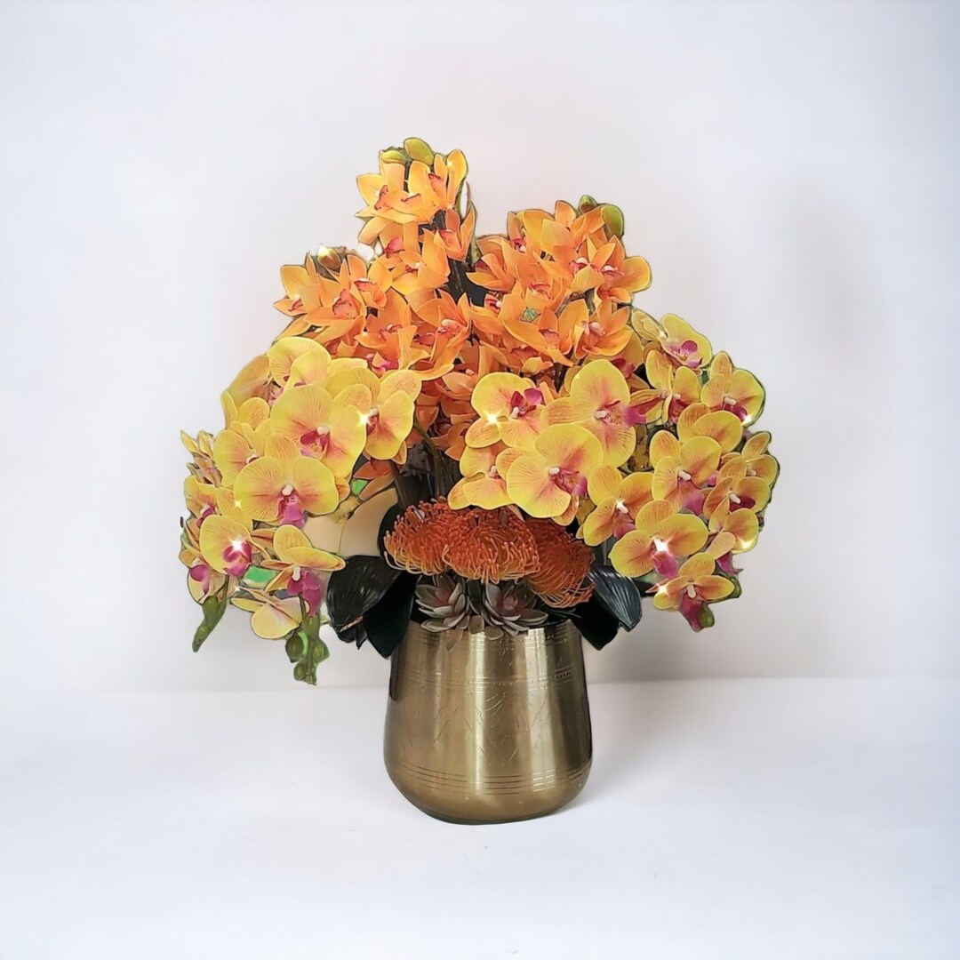 Luxury Realistic Orchid Floral Display Orchids Arrangementorange