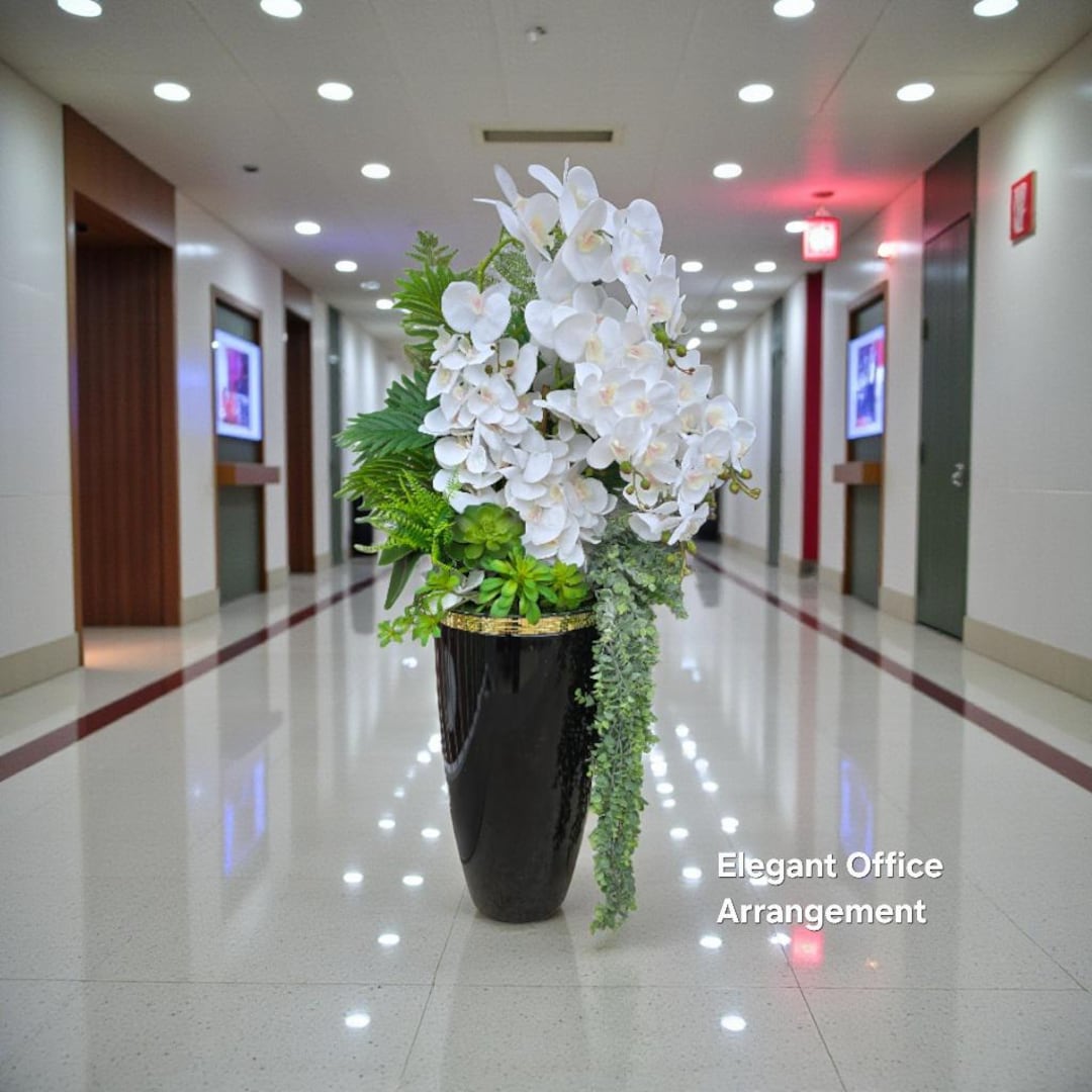 Grand Tall White Real Touch Orchid Floor Arrangement for Office ...