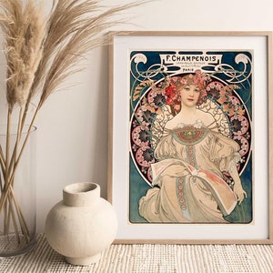 Alfons Mucha | Plakat w stylu secesyjnym | Zabytkowa reklama Champenois |  Paryż | Vintage plakat | Natychmiastowe pobieranie | Pobieranie cyfrowe | Sztuka ścienna