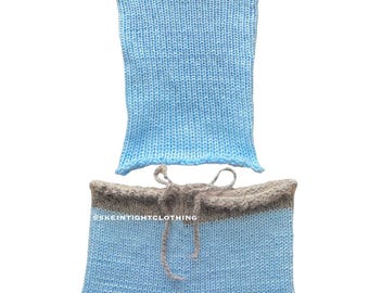 Conjunto azul de punto y ganchillo para verano.