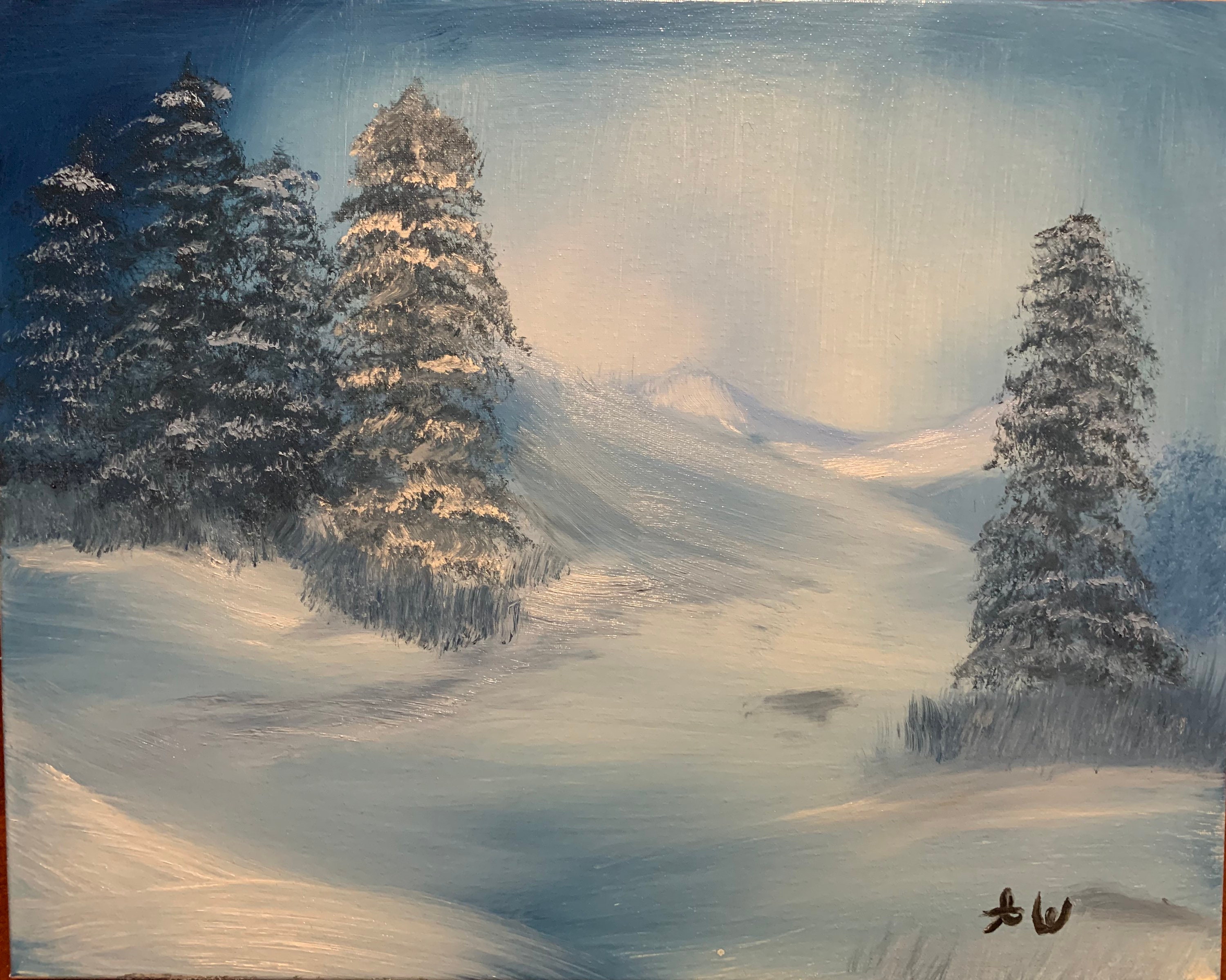 Original Blue winter landscape oil painting Etsy