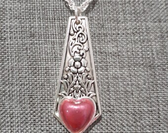 Pink Heart on Silver Pendant Necklace
